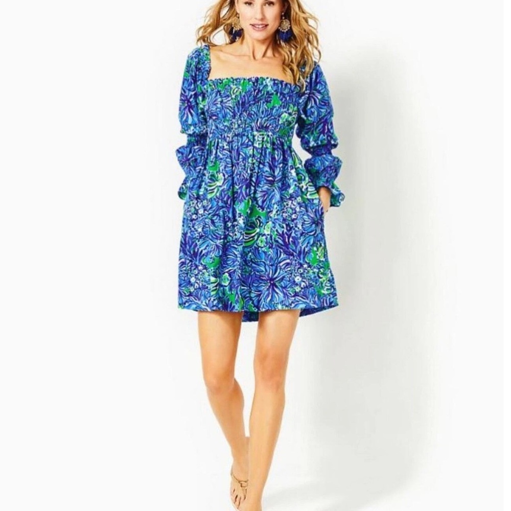 Lilly Pulitzer Beyonca Babydoll Dress Abaco Blue In Turtle Awe like new